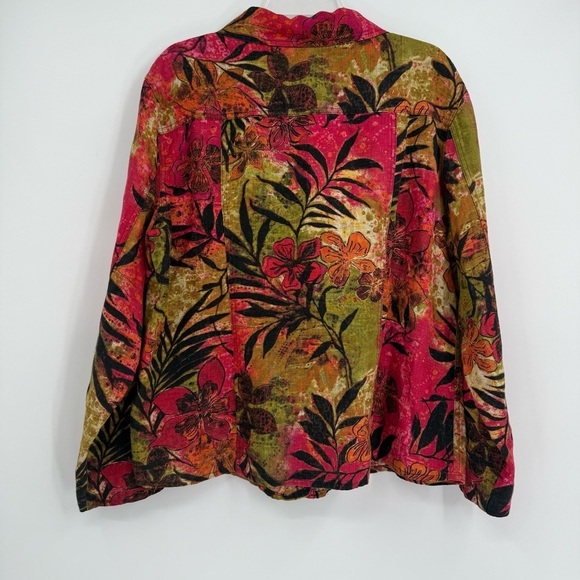 Chico's Womens 100% Linen Floral Button Up Jacket Size 2 (L) Long Sleeves - Picture 8 of 9